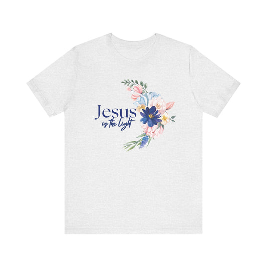 Inspirational Floral Cross Tee - Jesus is the Light