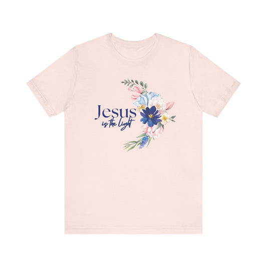 Inspirational Floral Cross Tee - Jesus is the Light
